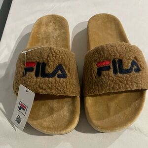 Fila Brown Fuzzy Slides Sandals